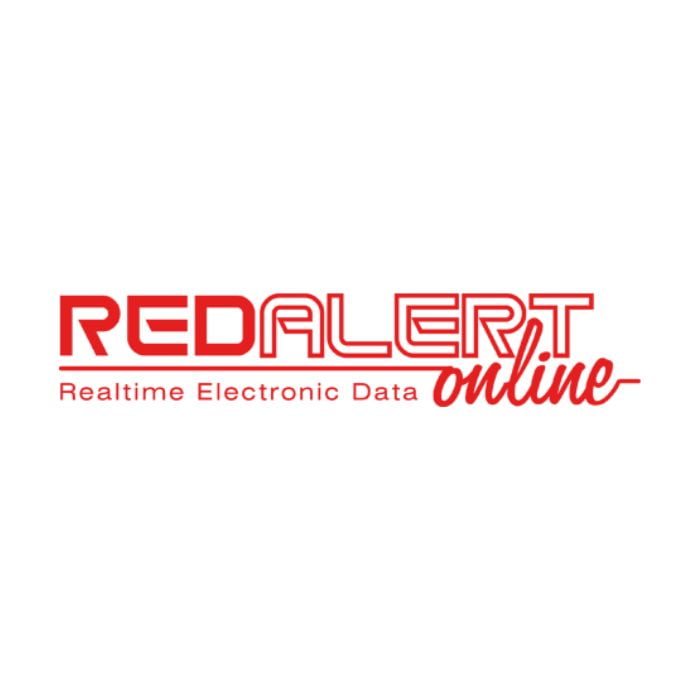 a red and white logo