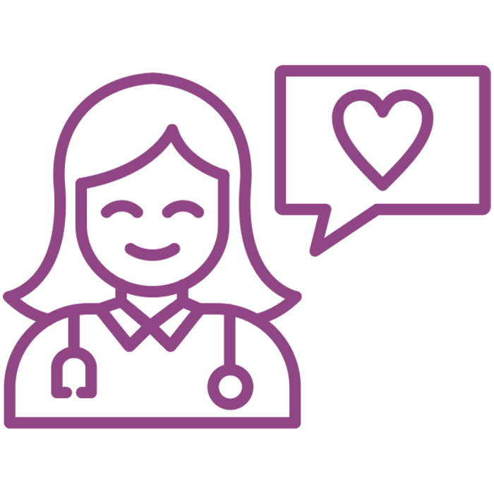 a purple outline of a woman with a stethoscope around her neck